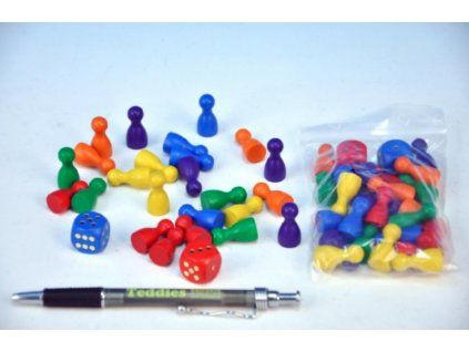 Teddies - Dřevěné figurky 24ks 6 barev + 2 kostky