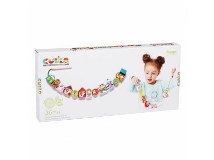 CUBIKA 14309 Navlékací pohádka - navlékací set - 13 dřevěných dílů a 8 předloh